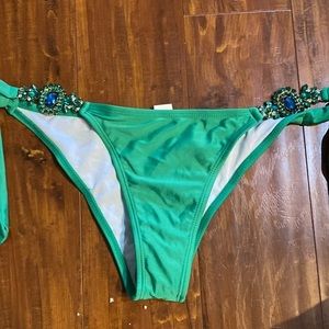 Rhinestone metallic bling side tie‎ green bathing suit bikini bottom NEW